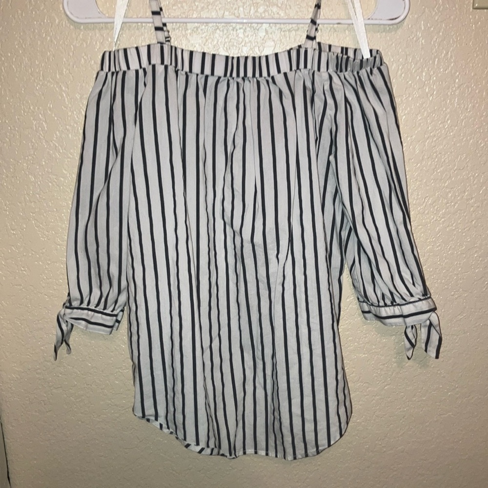 Gray and white off the shoulder top